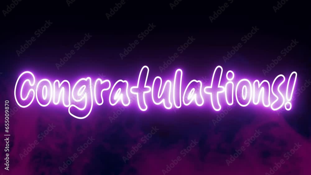 Poster congratulations text font with neon light. luminous and shimmering haze inside the letters of the te