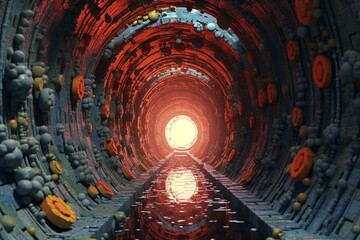 Naklejka premium Altered sewage tunnel (3D visualization). Generative AI