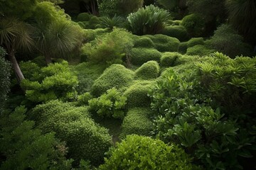 Pattern of lush vegetation in a garden. Generative AI