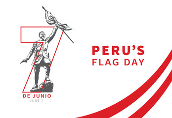 VECTORS. Editable banner for Peru's Flag day, celebrated in honour of the Battle of Arica commanded by Colonel Francisco Bolognesi. June 7