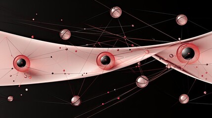 Ai-generated abstract illustration of a network in black and pink. MidJourney.