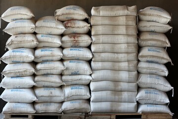 Cement bags stored on pallets for construction and the cement industry business. Generative AI