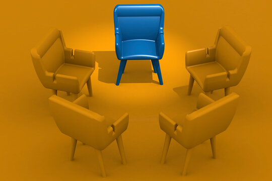 Group of chairs with blue chair standing out