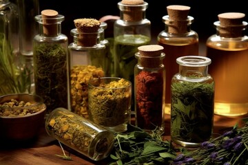 Natural remedies made from herbs. Generative AI