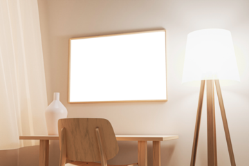 Horizontal frame mockup in beige wood interior