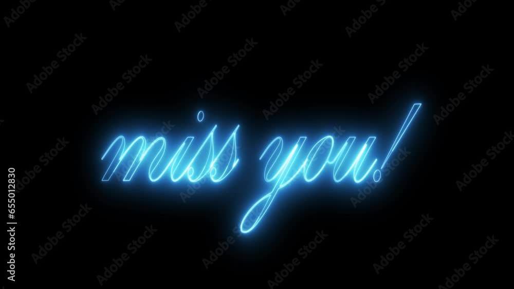 Aufkleber miss you text font with light. luminous and shimmering haze inside the letters of the text miss you.