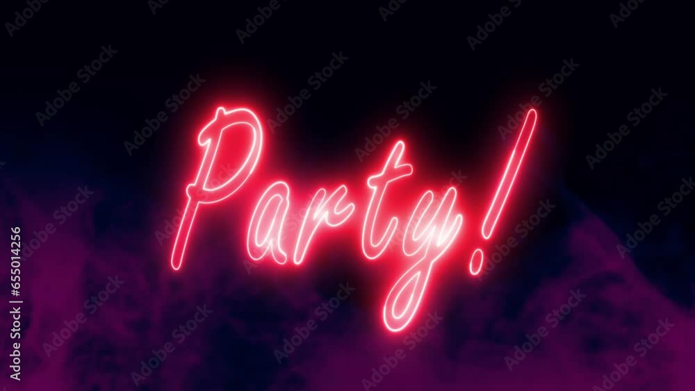 Poster party text font with neon light. luminous and shimmering haze inside the letters of the text party. 