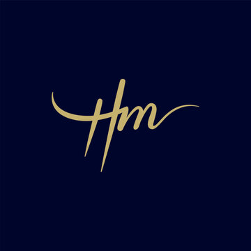 Hm initial letter signature logo. Handwritten H m monogram logo template