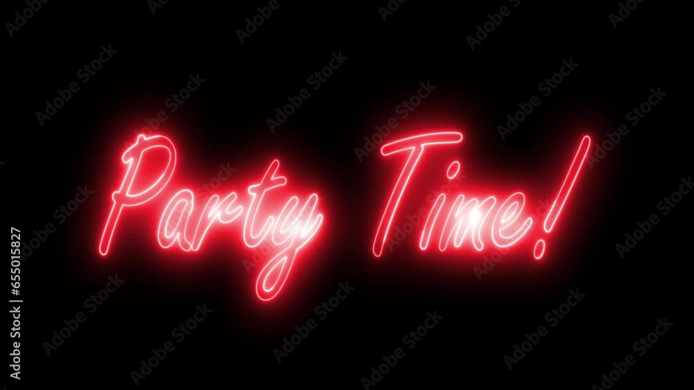 Poster party time text font with neon light. luminous and shimmering haze inside the letters of the text pa