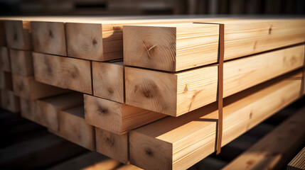 Wooden boards, lumber, industrial wood, timber. Pine wood timber