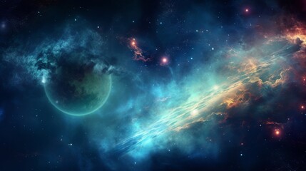 a beautiful view telescope view on space galaxy with stunning looking stars and planets of the universe. 4l, 16:9, desktop wallpaper background. Generative AI