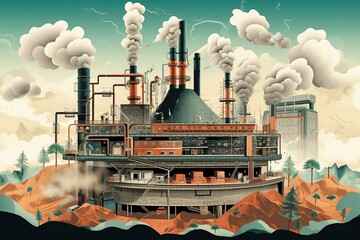 Illustration depicting carbon capture and storage as a strategy to mitigate global warming. Generative AI