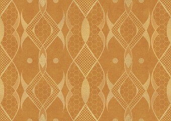 Hand-drawn unique abstract symmetrical seamless gold ornament on a yellow background. Paper texture. Digital artwork, A4. (pattern: p12b)