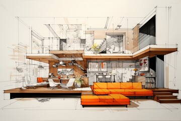 Obraz na płótnie Canvas Plan for contemporary living space. Generative AI