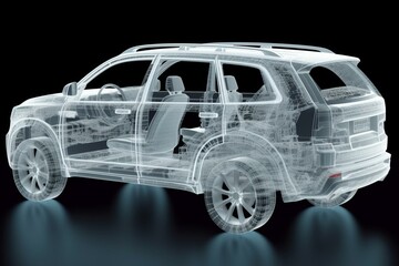 3D illustration of SUV car with x-ray effect. Generative AI