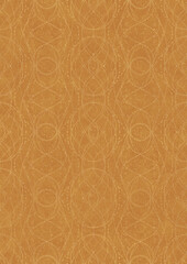 Hand-drawn unique abstract symmetrical seamless gold ornament on a yellow background. Paper texture. Digital artwork, A4. (pattern: p10-2e)