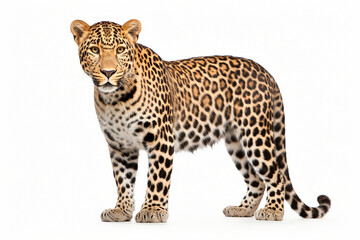 Leopard isolated on a white background. Animal left side view portrait.