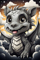 Majestic Dragon in Cartoon Style Over Clouds