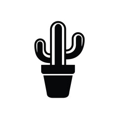 Cactus in a pot black color illustration.