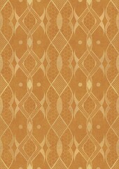 Hand-drawn unique abstract symmetrical seamless gold ornament on a yellow background. Paper texture. Digital artwork, A4. (pattern: p12e)