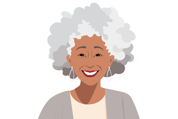 happy black old woman close up vector flat isolated vector style illustration