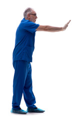 Naklejka premium Old male doctor isolated on white