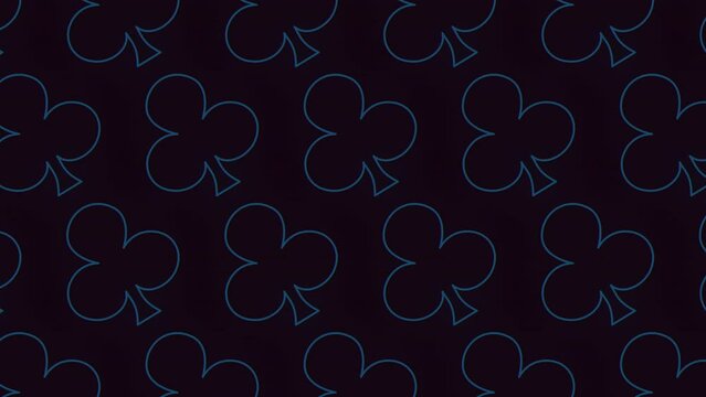 A stylish black and blue pattern of outlined shamrocks against a black background. Simple yet captivating, perfect for adding a touch of charm