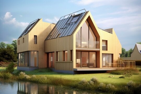 Modern houses built according to French energy regulations in 2000, 2005, 2012, and evolving standards for 2020. Generative AI