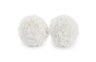 Fototapeta na wymiar Tasty sweet coconut balls isolated on white