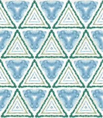 Blue, Green, Triangles, Watercolor, Geometric, Vector, Seamless, Repeating, Pattern, Tile