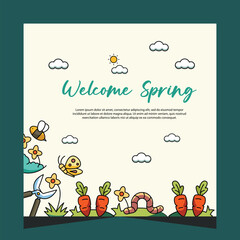 Fototapeta premium Spring post social media template. Vector design