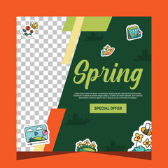 Spring post social media template. Vector design