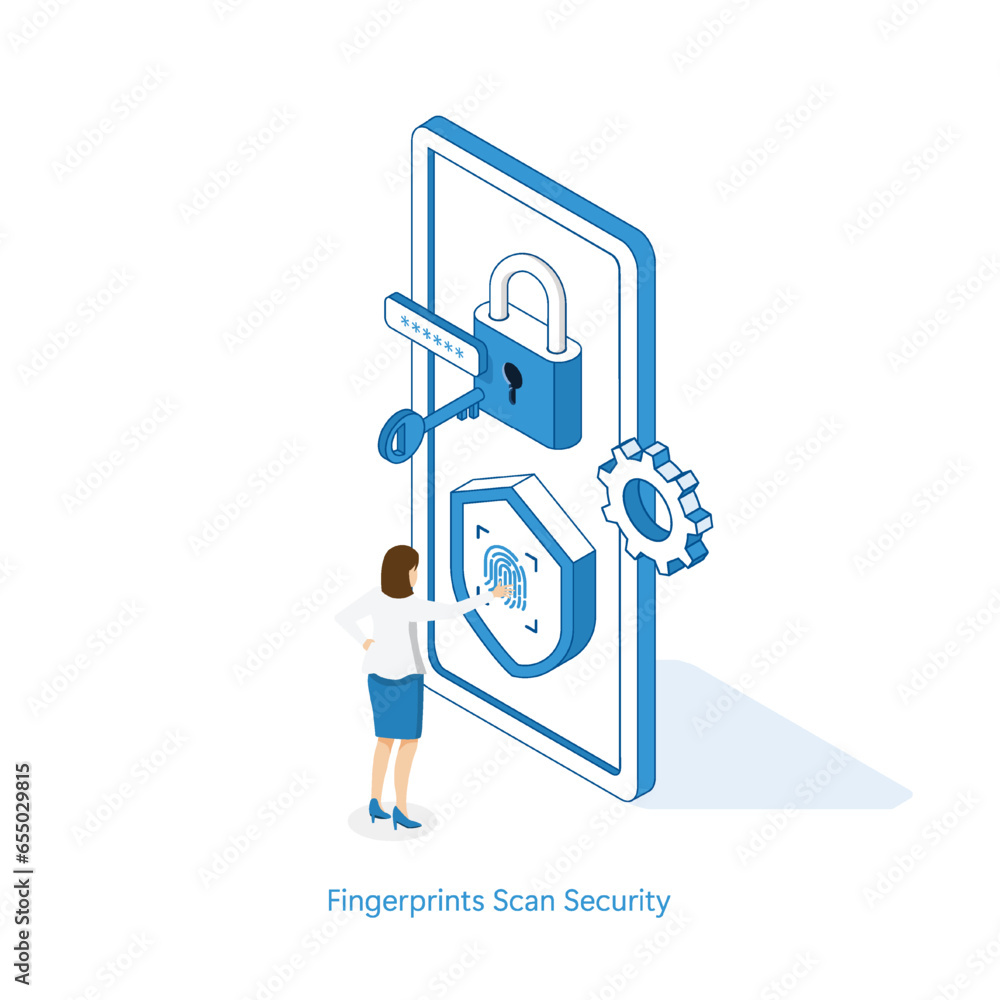 Poster protecting your data on your smartphone. fingerprint scanning. vector illustration.