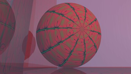 sphère texturée colorée, couleur dominante rouge