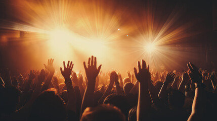 raised hands worship christian concert concert light - obrazy, fototapety, plakaty