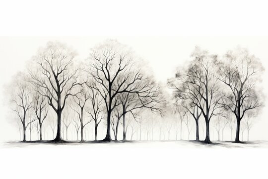Impeccable cluster of trees standing alone against a white backdrop. Generative AI