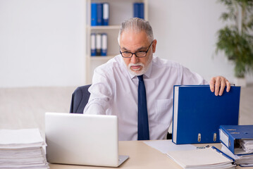 Old male employee working in the office