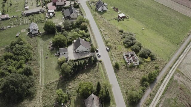 aerial view of the village "Pracze" in the Barycz Valley, Poland, clearing, summer day