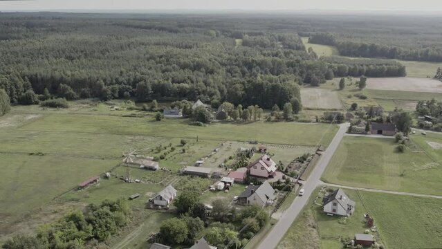 aerial view of the village "Pracze" in the Barycz Valley, Poland, clearing, summer day