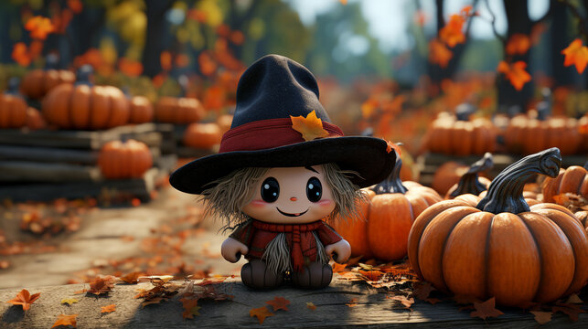 scarecrow and pumpkin HD 8K wallpaper Stock Photographic Image
