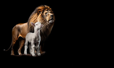 Lion And The Lamb, Majestic Unity.  Lion of Judah, Jesus, and Lamb of Peace - Symbolic Harmony. ...
