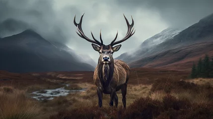 Rolgordijnen Red Deer stag in the Scottish Highlands during rutting season © andri