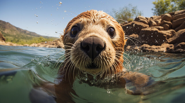 sea lion swimming HD 8K wallpaper Stock Photographic Image