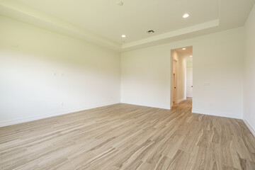 Obraz premium Stock photo of an empty interior bedroom facing corner with hallway