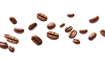 falling coffee beans isolated on a white background