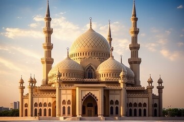 Fototapeta na wymiar Mesmerizing mosque showcasing exquisite Islamic architectural beauty. Generative AI