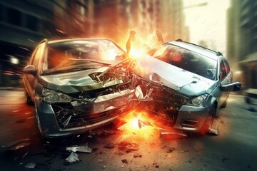Traffic collision in urban area. Generative AI