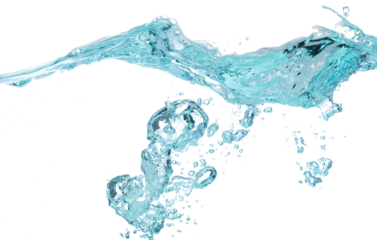 Ocean wave splash into surface underwater and many bubbles water. Drinking soda water flush air bubble. White background isolated freeze element