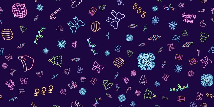 Neon Christmas Seamless Pattern, Glowing Santa's Beard Illustration, Bright Festive Design. glowing desktop icon, neon sticker, neon figure, glowing figure, neon geometrical figures 