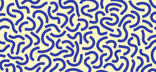 Monochrome doodle pattern. Funny monochrome pattern. Curved blue lines